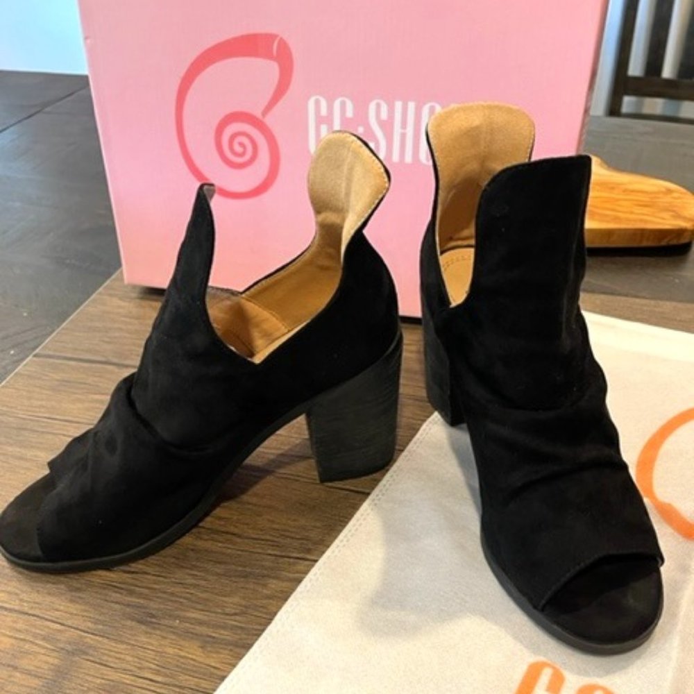 GC Shoes Susana Black Suede Open Toe Bootie Size 7.5 M